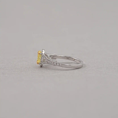 Yellow Oval Diamond Halo Split Shank Engagement Ring
