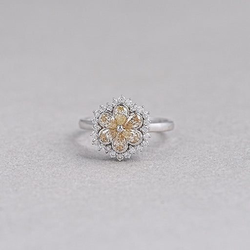 Yellow Pear Cut Floral Halo Diamond Ring