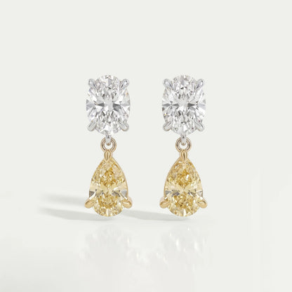 Fancy Yellow Pear And Oval Diamond Drop Earrings Earrings