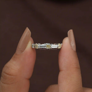 baguette diamond and cushion diamond wedding ring 