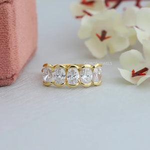 Yellow Gold Oval Half Bezel Set Diamond Ring