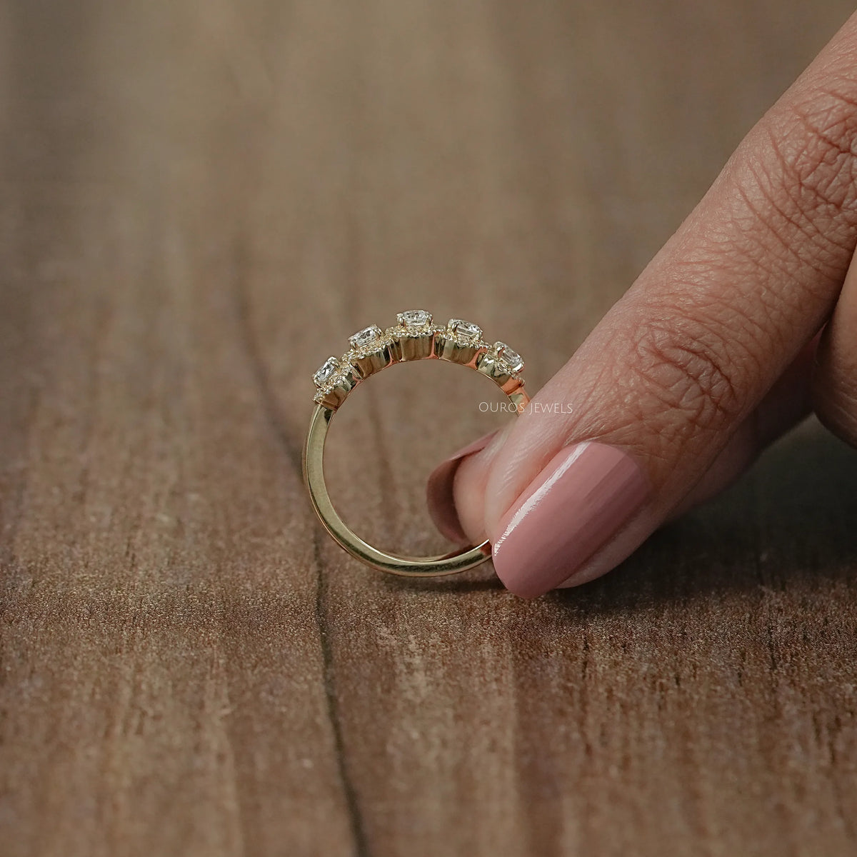 Five Stone Halo Round Diamond Wedding Band Rings