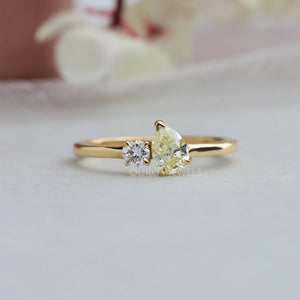 Yellow Pear & Round  Cut Two  Stone Ring