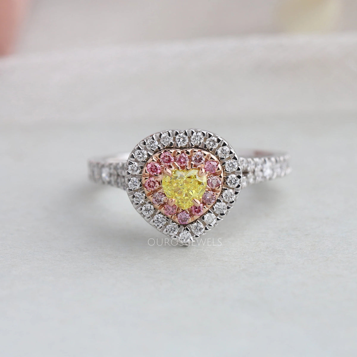 Heart Cut Yellow Diamond Double Halo Engagement Ring Yellow Ring