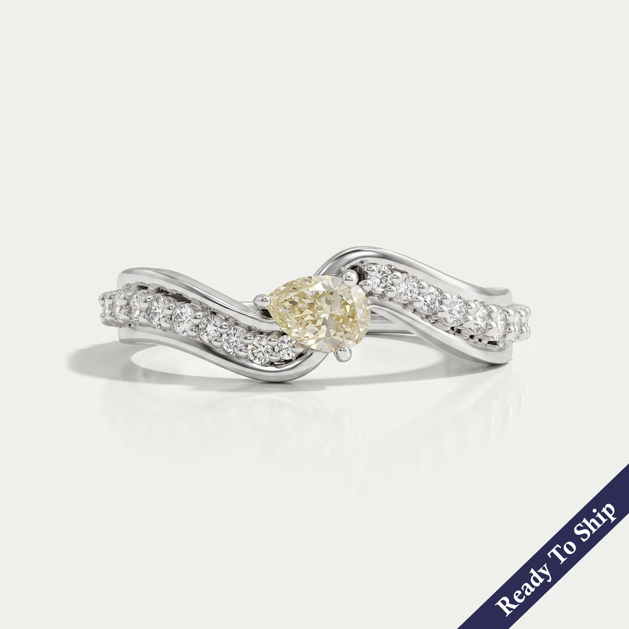 Yellow Pear Diamond Solitaire Accent Ring