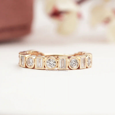 Bezel Set Baguette and Round Diamond Eternity Ring