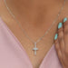 [A Women wearing Butterfly Cross Diamond Pendant]-[Ouros Jewels]