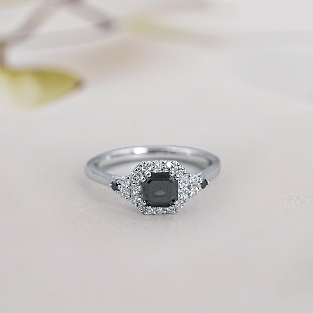 asscher  cut halo diamond ring 