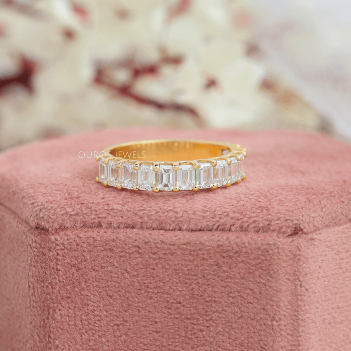 Emerald Cut Lab Grown Diamond Half Eternity Wedding  Band