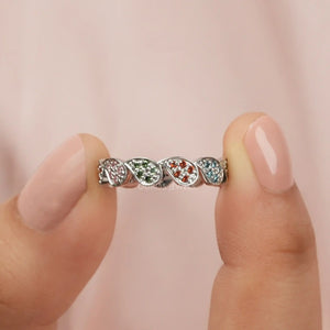 [A Women holding Round Diamond Colored Wedding Ring]-[Ouros Jewels]