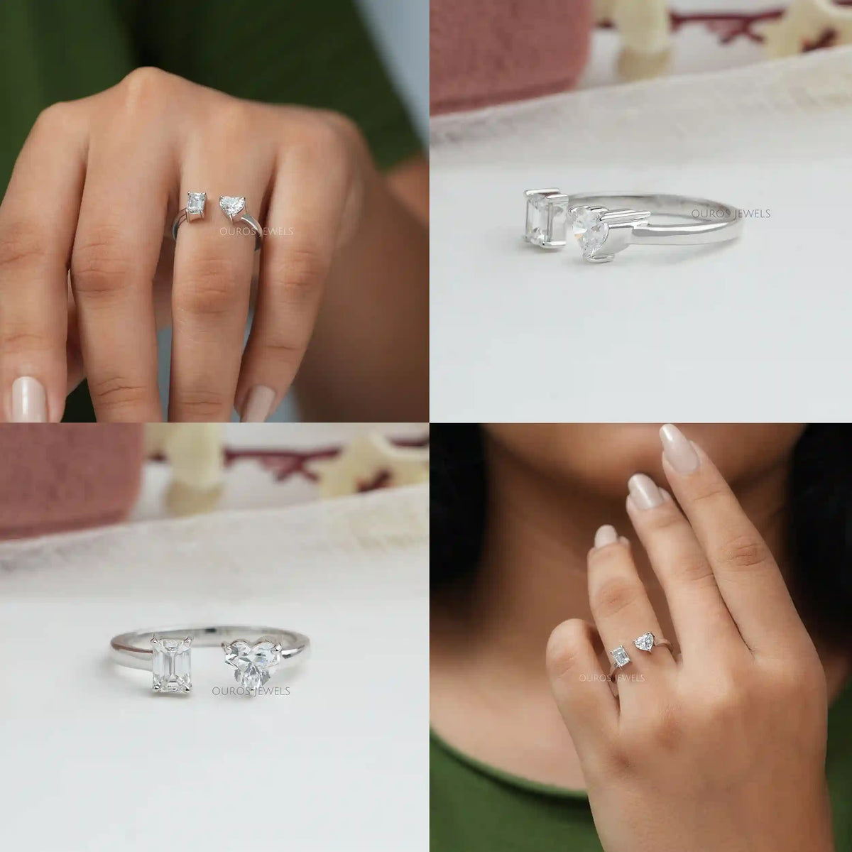 Emerald & Heart Cut Lab Grown Diamond Toi Et Moi Ring