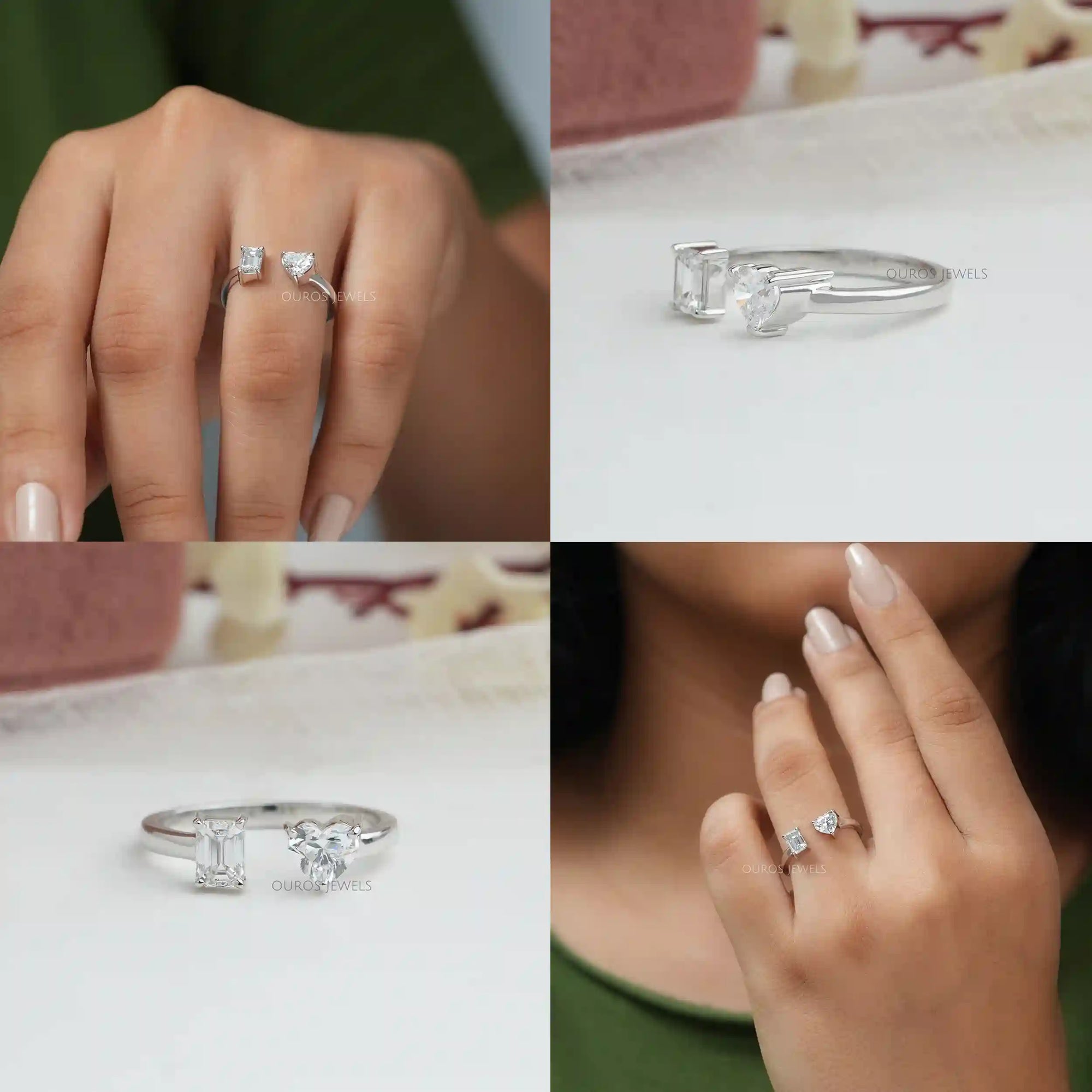 Emerald & Heart Cut Lab Grown Diamond Toi Et Moi Ring