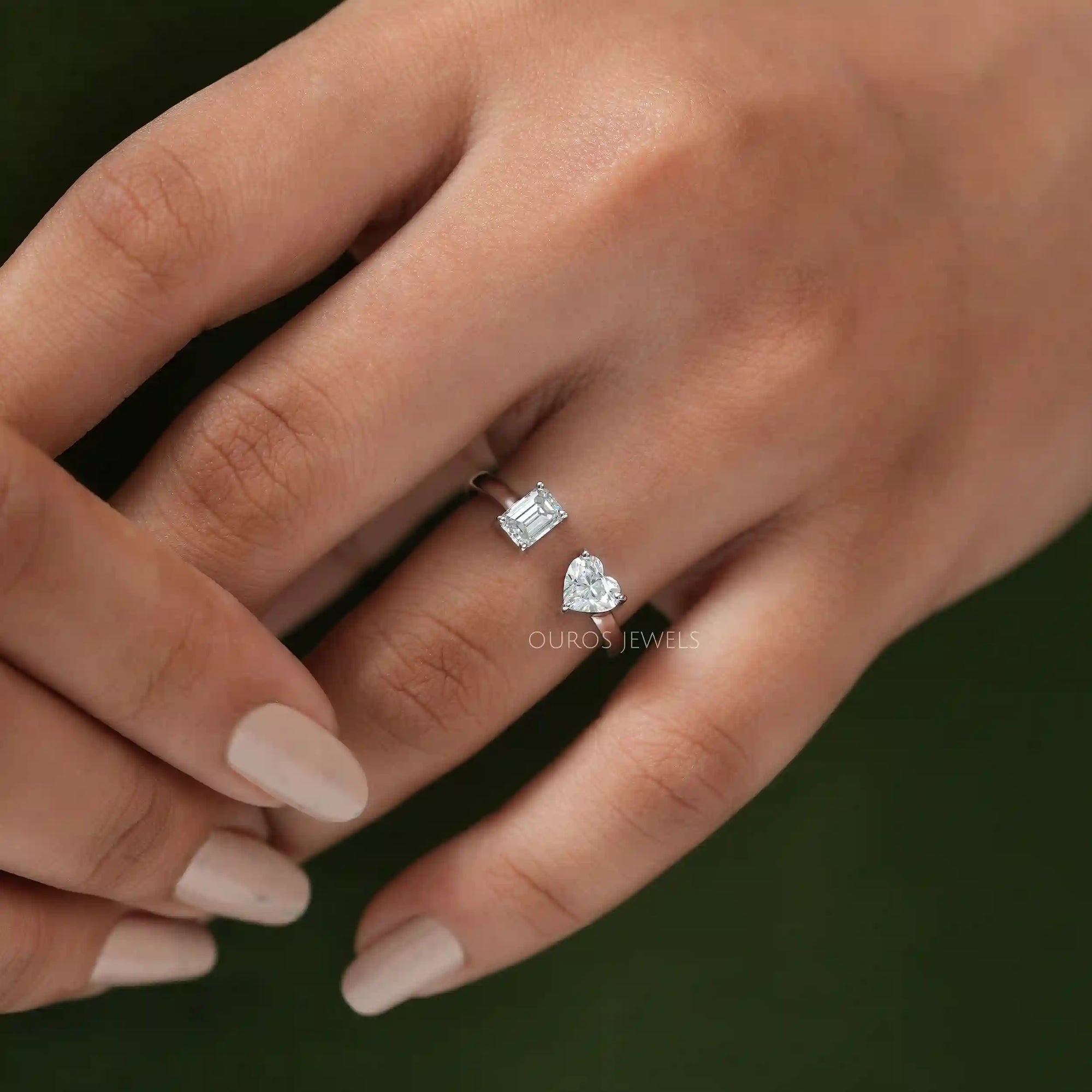 Emerald & Heart Cut Lab Grown Diamond Toi Et Moi Ring