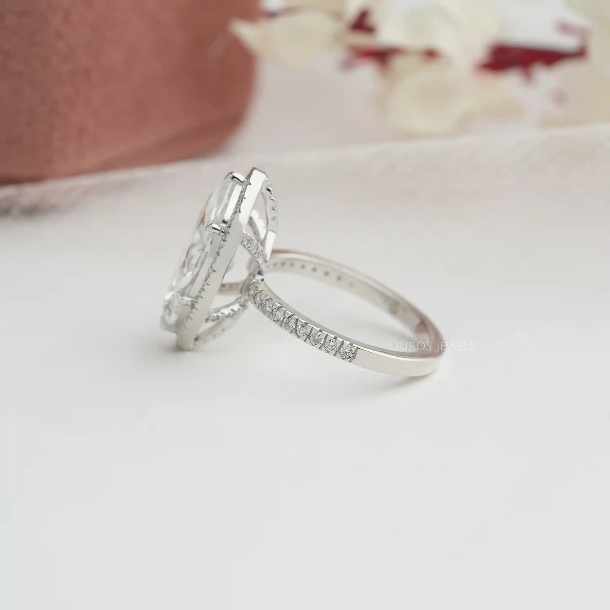 Marquise Cut Halo Lab Grown Diamond Engagement Ring
