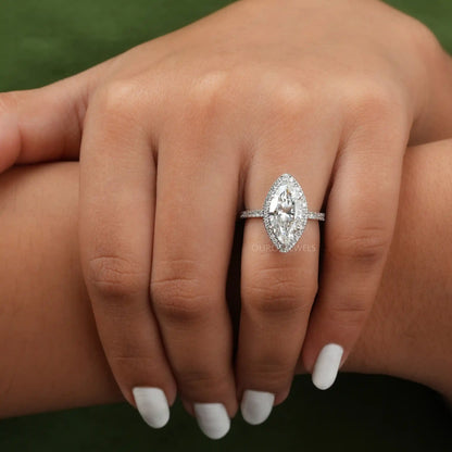 Marquise Cut Halo Lab Grown Diamond Engagement Ring