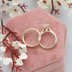 [Yellow Gold Wedding Ring Set With Lab Grown Diamond]-[Ouros Jewels]