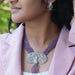 [A Women wearing Peacock Shape La Grown Diamond Necklace]-[Ouros Jewels]