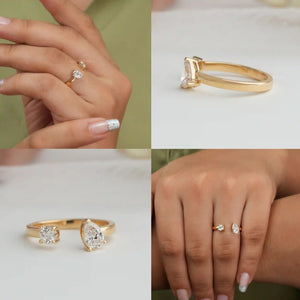 Collage of Round and Pear Lab Diamond Engagement Ring