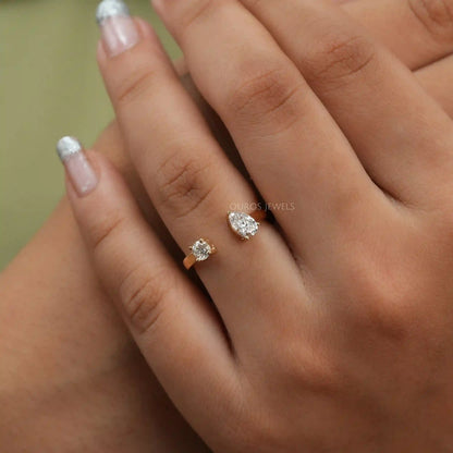 Pear And Round Cut Lab Diamond Open Cuff Ring Ring