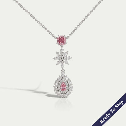 Pink Pear Diamond Double Halo Drop Pendant Necklaces