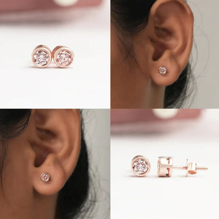 Collage View of Bezel Set Diamond Stud Earrings