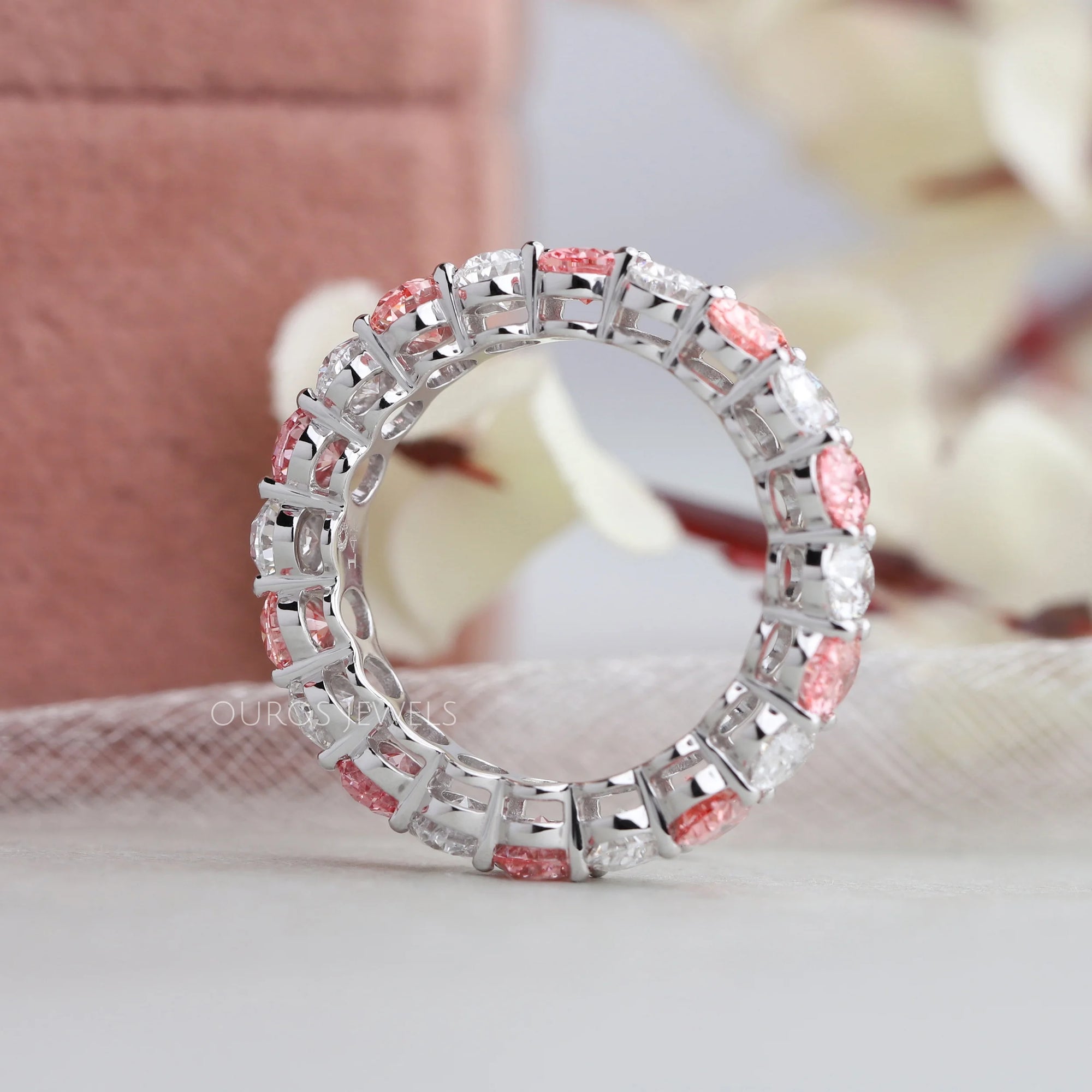 Pink Oval Cut Full Eternity Wedding Band