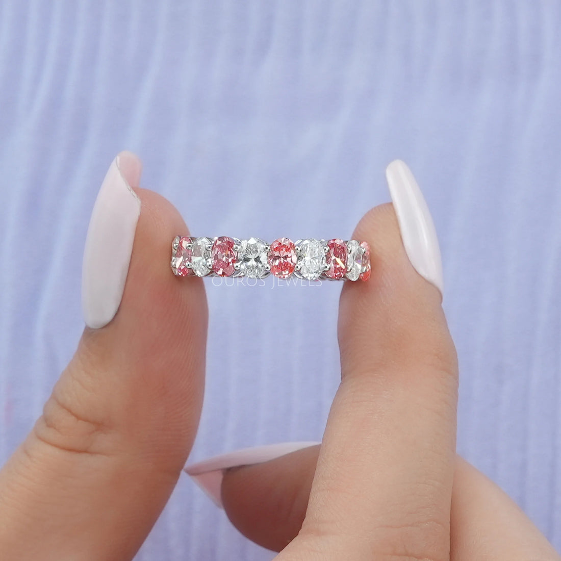 Pink Oval Cut Full Eternity Wedding Band