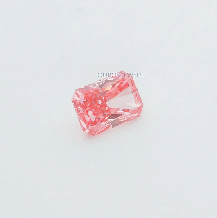 side view of radiant cut man made pink diamond loose