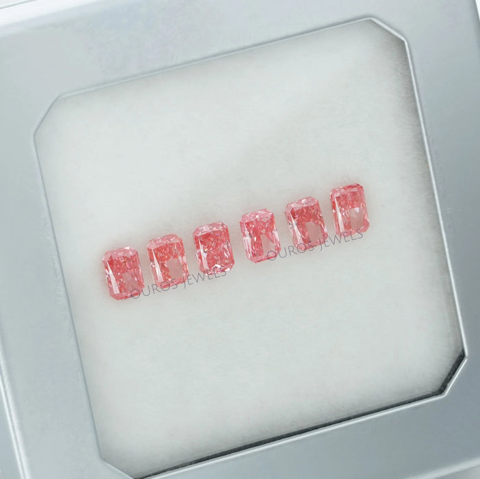 radiant cut lab grown pink diamonds loose on box