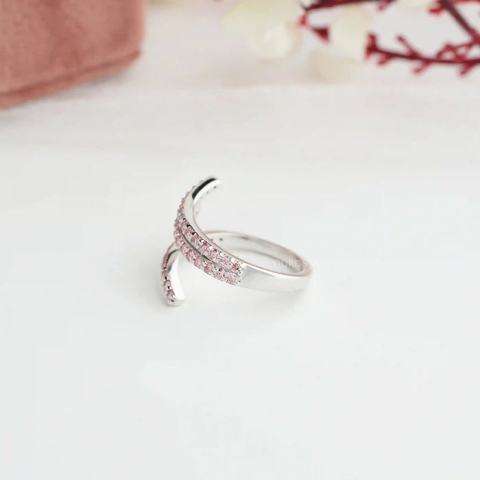 Side View of Pink Diamond Wedding Ring]-[Ouros Jewels]