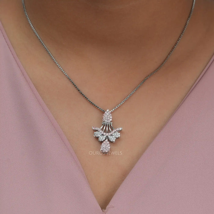 [A Women wearing Pink Round Cut Pendant]-[Ouros Jewels]