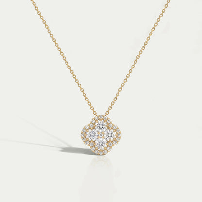 Flower Shape Round Cut Diamond Halo Pendant Necklaces