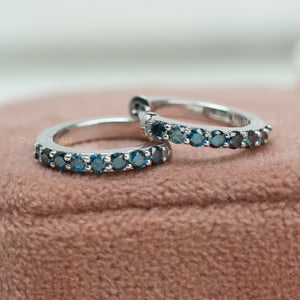 blue diamond round diamond hoop earrings