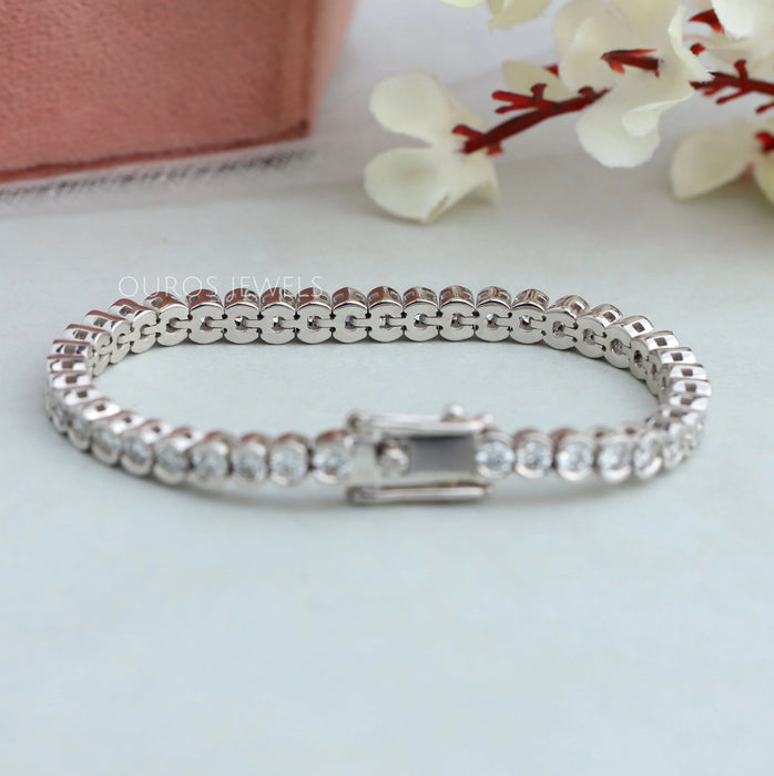 Round Half Bezel Diamond Tennis Bracelet