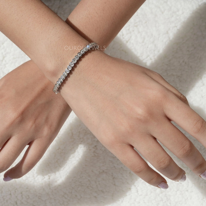 Round Half Bezel Diamond Tennis Bracelet