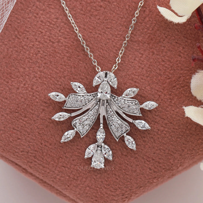 Pear and marquise cut lab grown diamond pendant in white gold