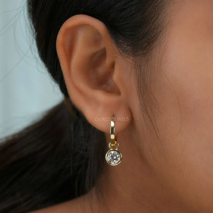 Round Diamond Bezel Set Hoop Earrings
