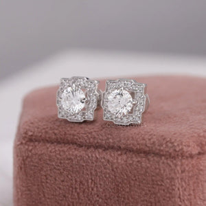 [Halo round lab diamond earrings]-[Ouros Jewels]