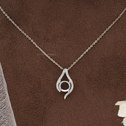 Round Cut Semi Mount Asymmetrical Pendant Necklaces