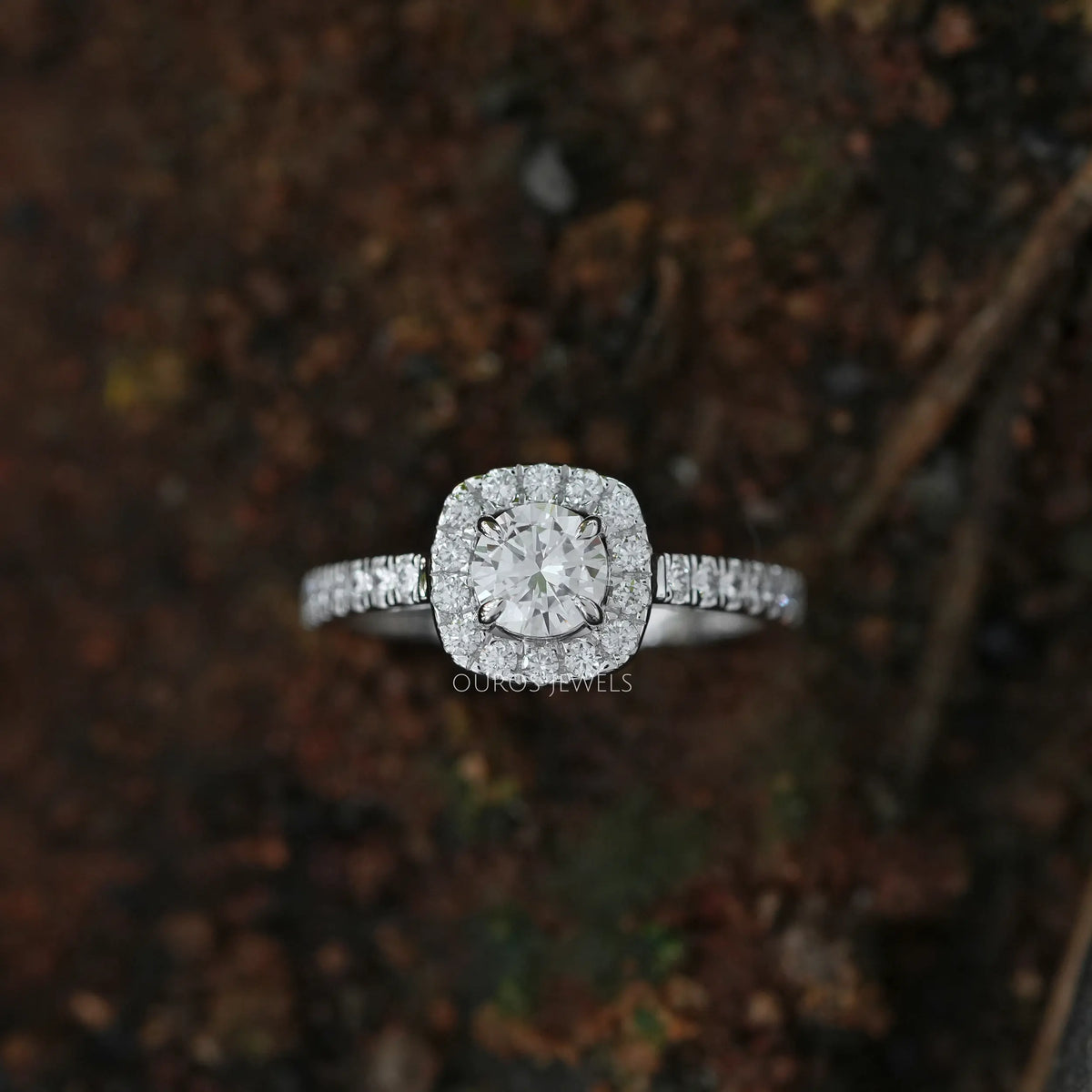 Round Cut Halo With Accent Diamond Ring Ring