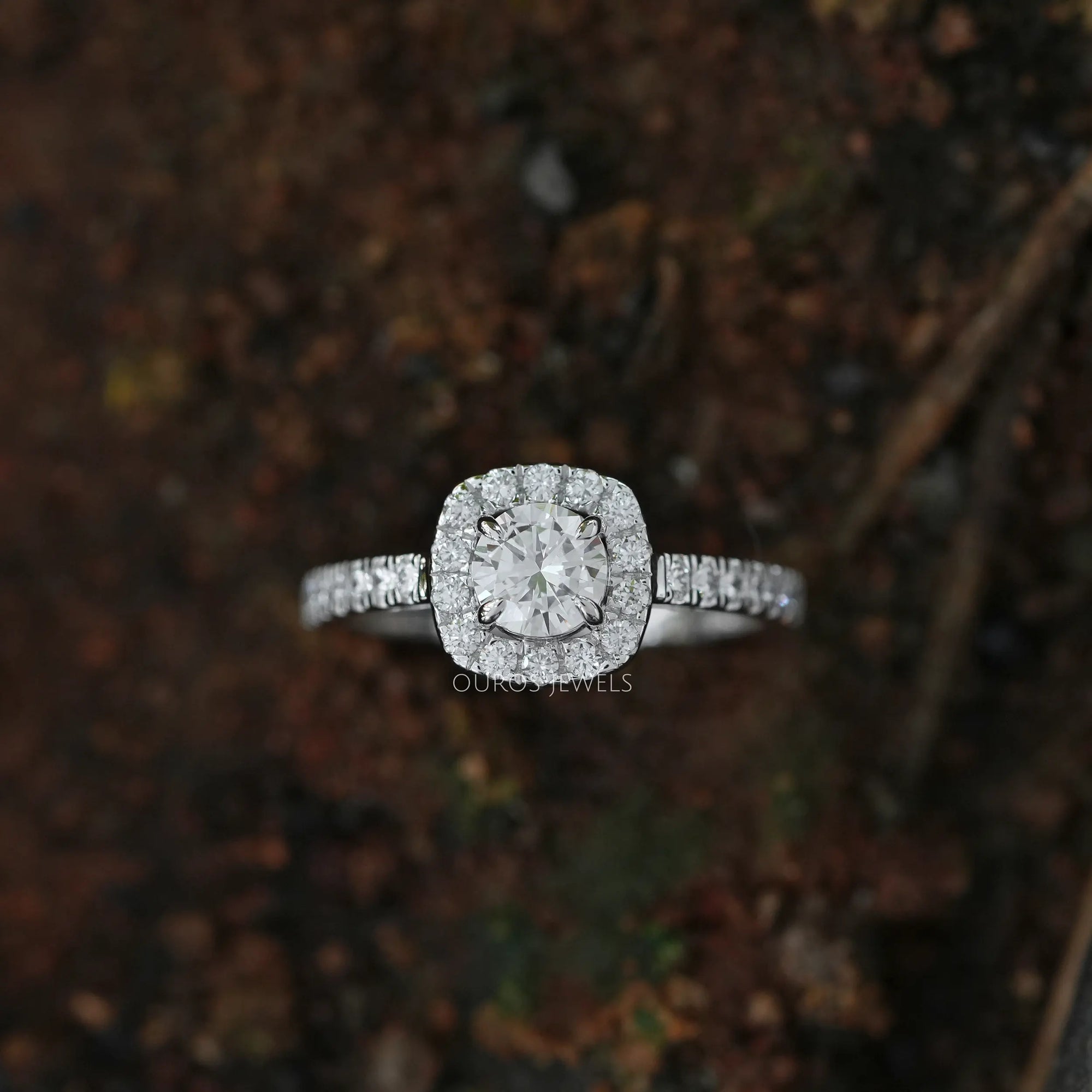 Round Cut Halo With Accent Diamond Ring Ring