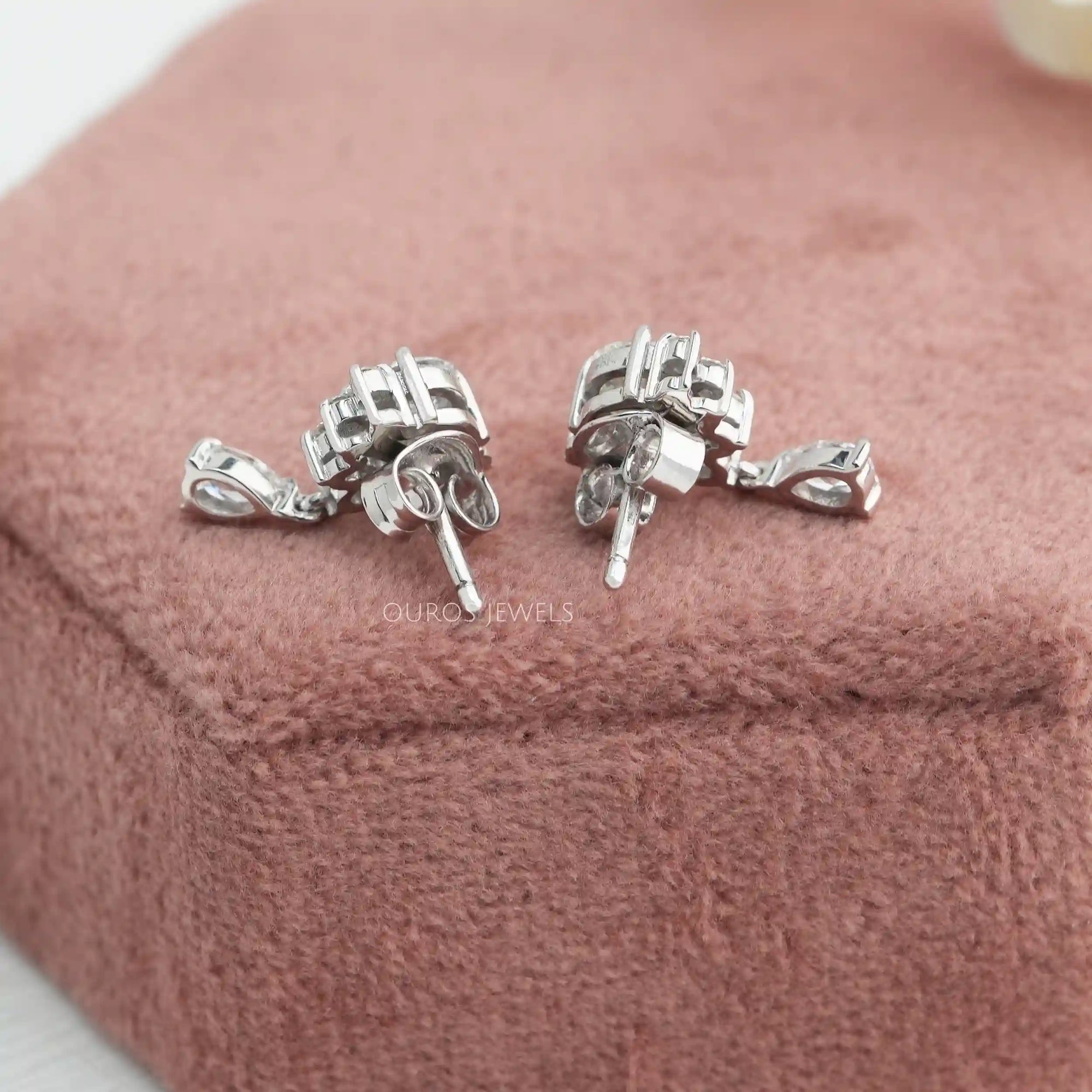 Round Cut Half Halo Drop Earrings