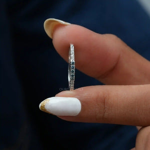 [A Women holding Blue Round Diamond Band]-[Ouros Jewels]