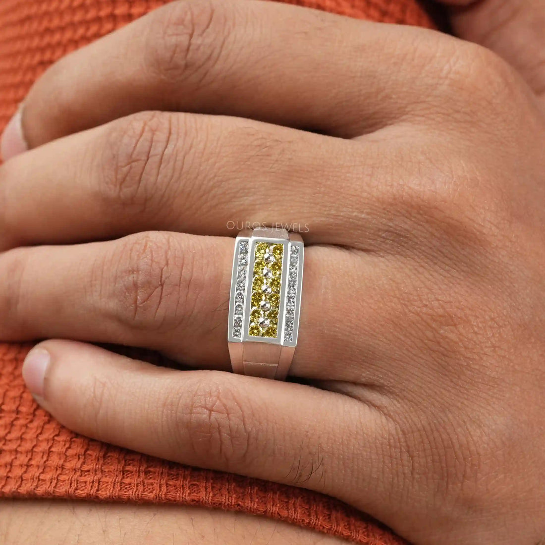 Yellow Round Cut Lab Grown Diamond Men's Ring
