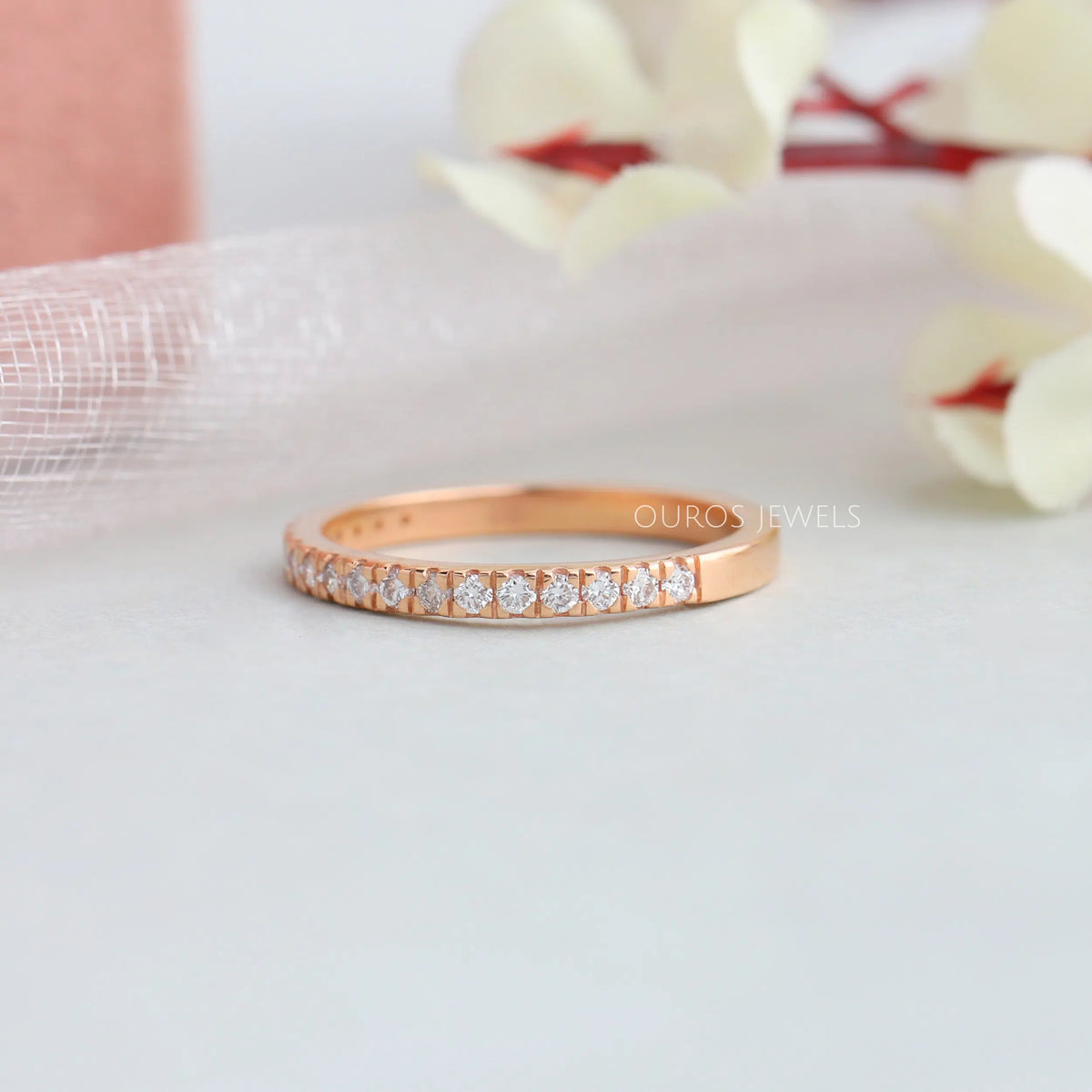 Round Cut Lab Grown Diamond Half Eternity Wedding Band