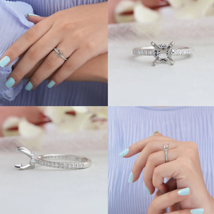 Round Shape Semi Mount Hidden Halo Accent Diamond Ring