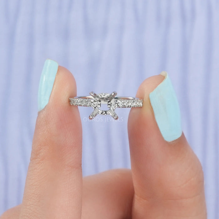 Round Shape Semi Mount Hidden Halo Accent Diamond Ring