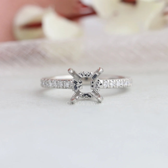 Round Shape Semi Mount Hidden Halo Accent Diamond Ring