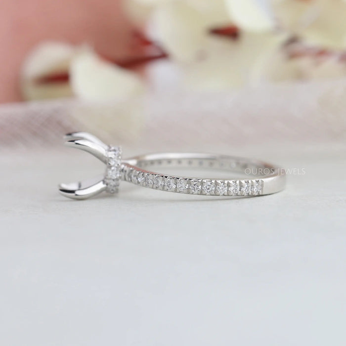 Round Shape Semi Mount Hidden Halo Accent Diamond Ring