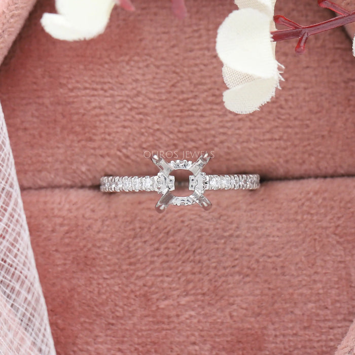 Round Shape Semi Mount Hidden Halo Accent Diamond Ring